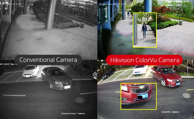 Comparación de noche: cámara convencional frente a cámara Hikvision ColorVu